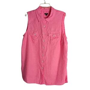 Talbots -Sleeveless Pink Linen Button Up top - Size 1X